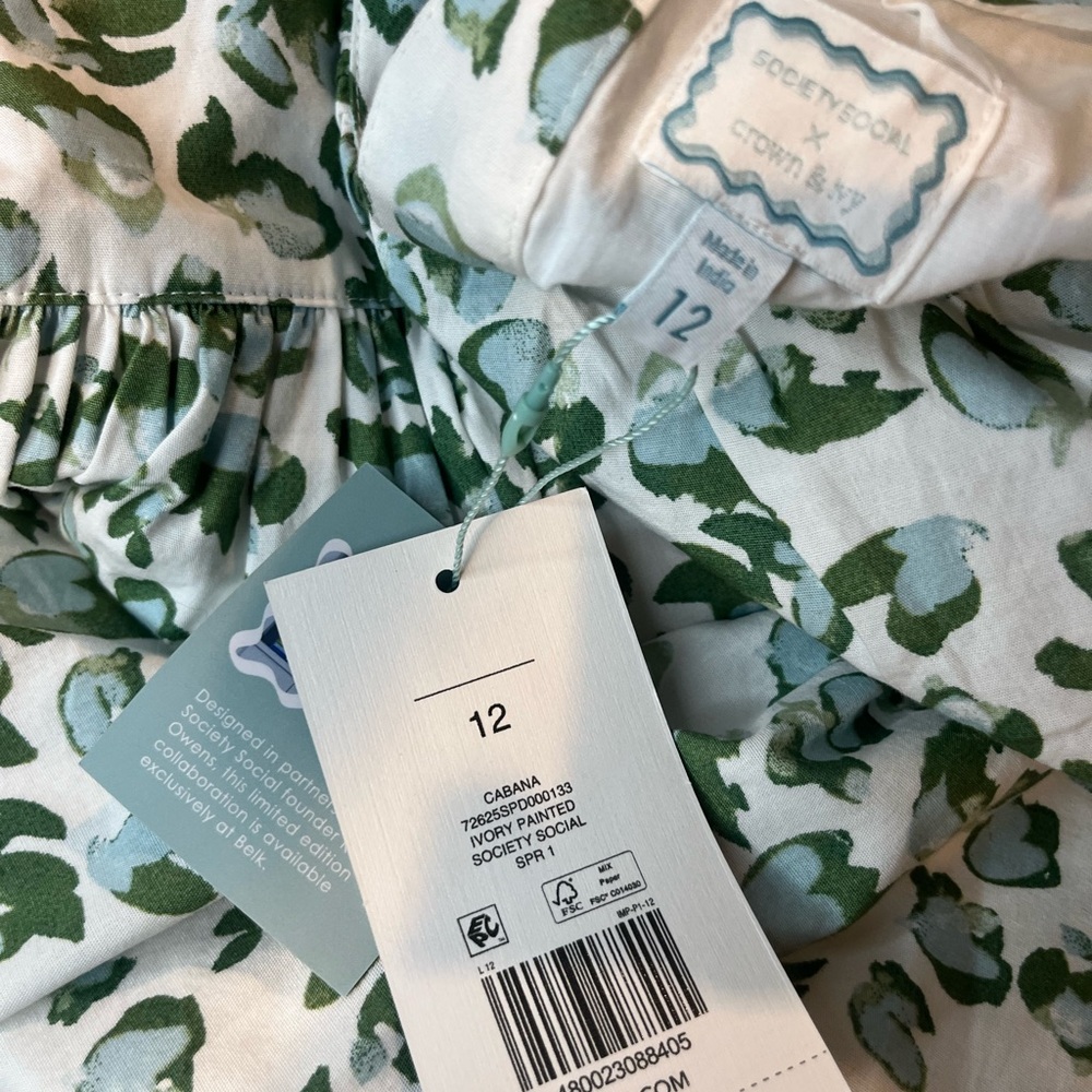 Crown & Ivy, society social /NWT Green Maxi Dress puffy sleeve tie back, Size 12 - Picture 5 of 16